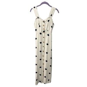 Sincerely Jules Smocked Polka Dot Linen Blend Midi Sleeveless Dress